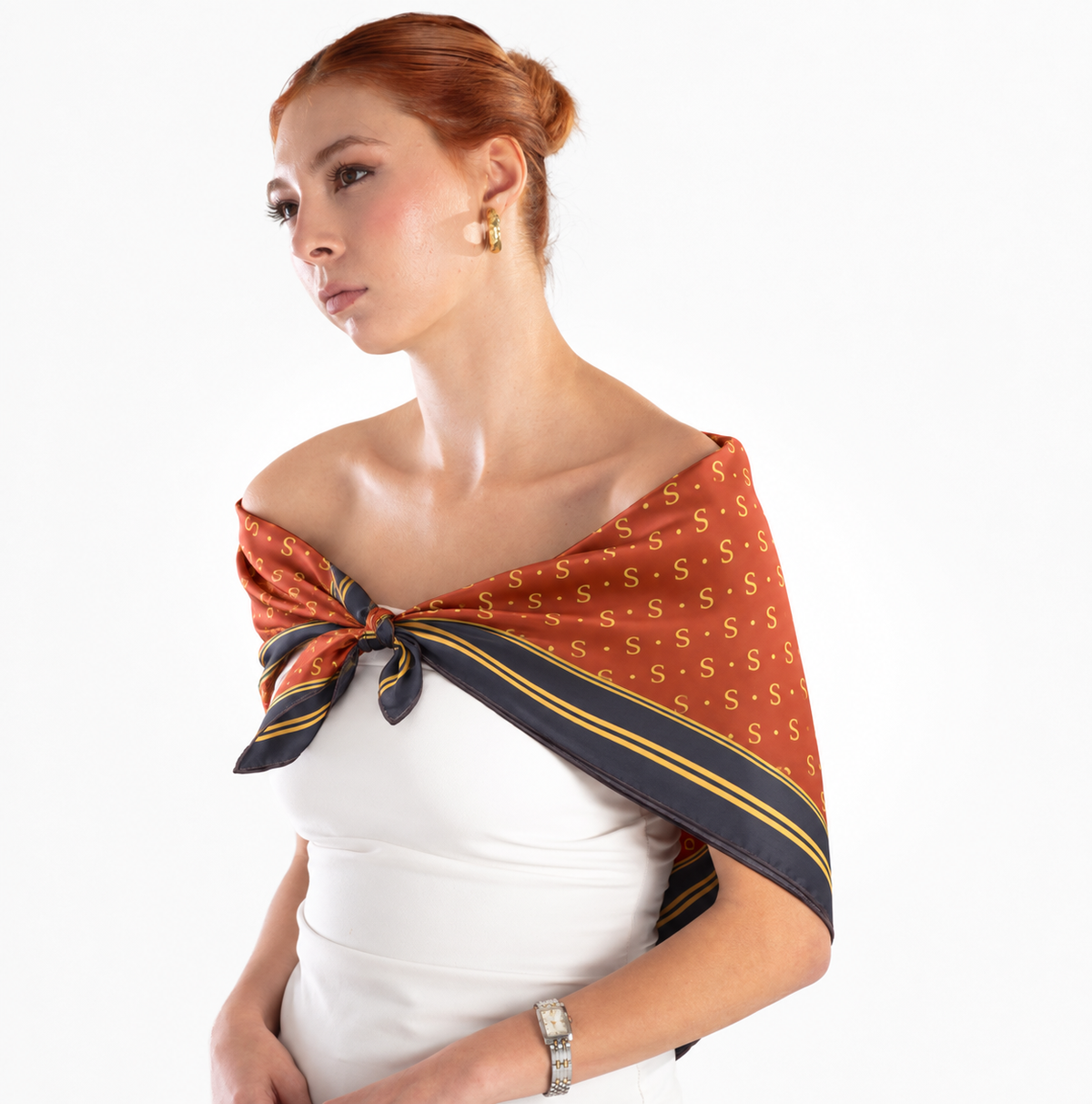 Giovanni Boulera Terracotta Monogram Desenli Mulberry Twill İpek Eşarp 90x90 cm