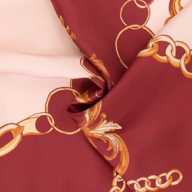 Giovanni Boulera Burgundy Gold Chain Pattern Mulberry Twill Silk Scarf 90x90 cm
