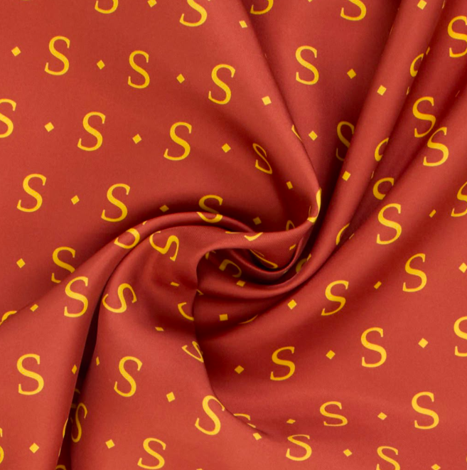 Giovanni Boulera Terracotta Monogram Pattern Mulberry Twill Silk Scarf 90x90 cm
