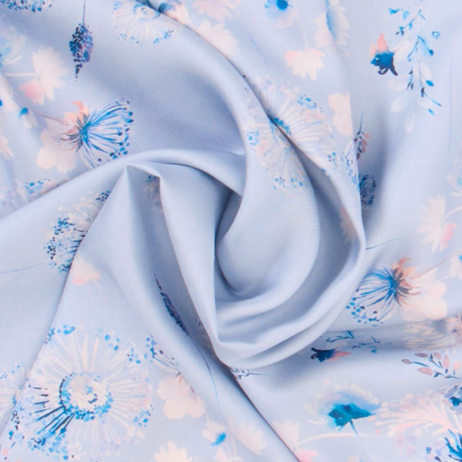 Giovanni Boulera Ice Blue Garden Pattern Mulberry Twill Silk Scarf 90x90 cm