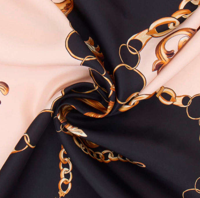 Giovanni Boulera Golden Chain Patterned Mulberry Twill Silk Scarf 90x90 cm