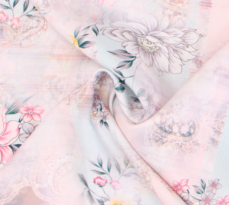 Giovanni Boulera Powder Flower Garden Pattern Mulberry Twill Silk Scarf 200 cm x 65 cm
