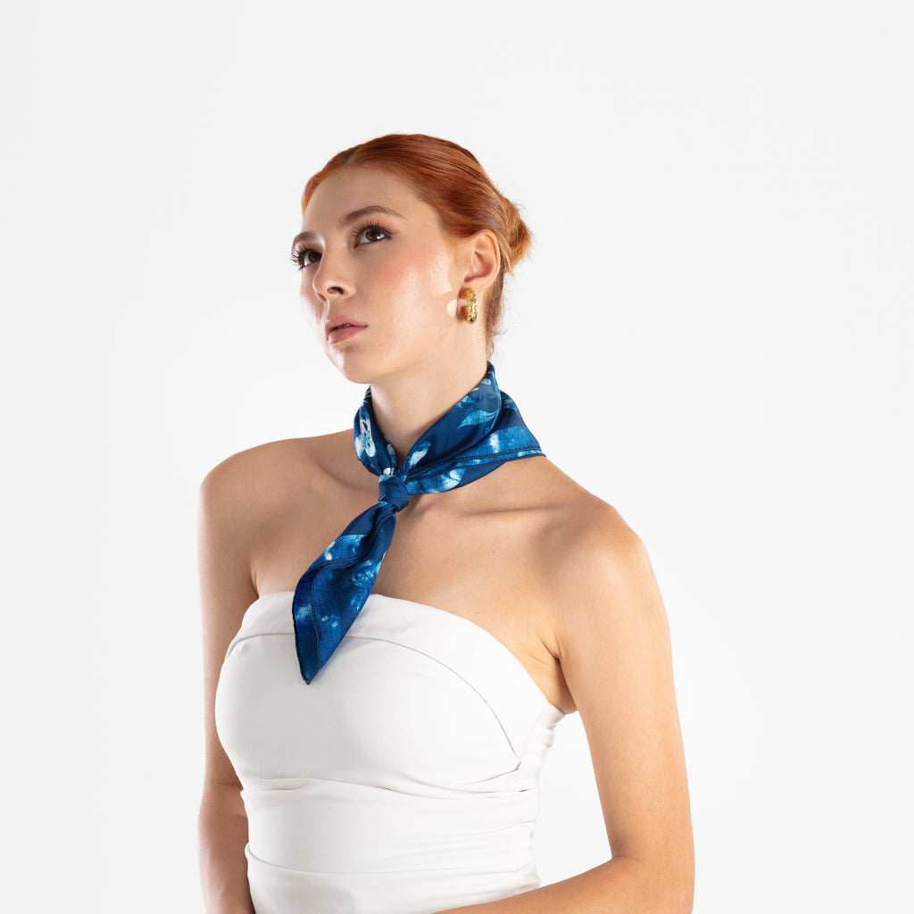 Giovanni Boulera Sapphire Butterfly Garden Mulberry Twill Silk Scarf 50 cm x 50 cm