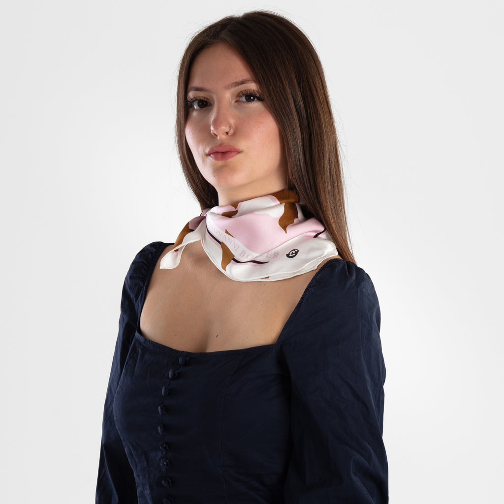 Giovanni Boulera Pink Garden Pattern Mulberry Twill Silk Scarf 50 x 50 cm
