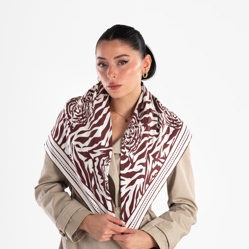Giovanni Boulera Burgundy Tiger Print Mulberry Twill Silk Scarf 90x90 cm