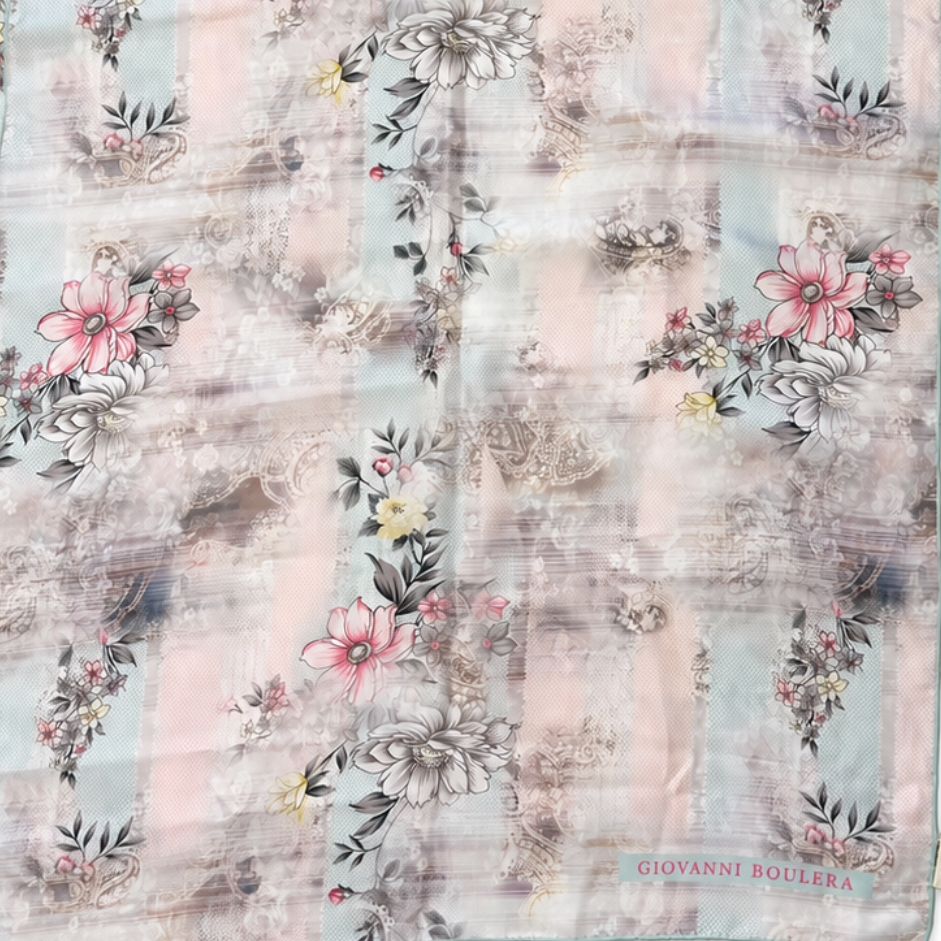 Giovanni Boulera Powder Flower Garden Pattern Mulberry Twill Silk Scarf 200 cm x 65 cm