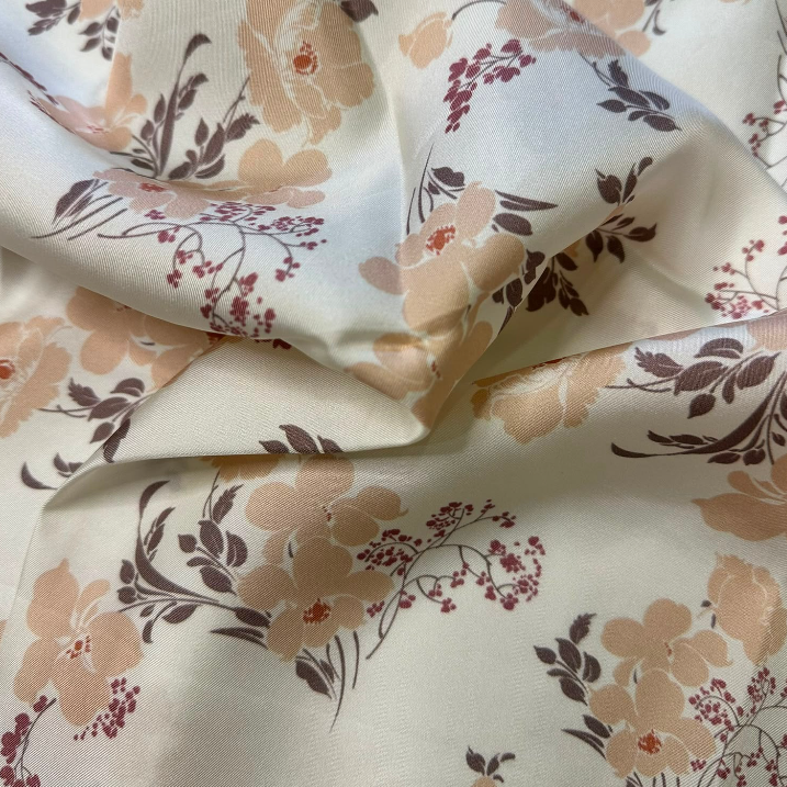 Giovanni Boulera Beige Flower Garden Mulberry Twill Silk Scarf 65 cm x 65 cm