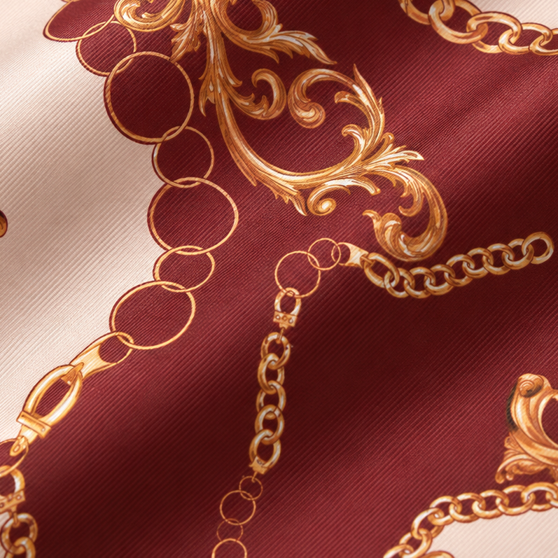 Giovanni Boulera Burgundy Gold Chain Pattern Mulberry Twill Silk Scarf 90x90 cm