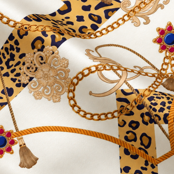 Giovanni Boulera Burgundy Leopard Chain Pattern Mulberry Twill Silk Scarf 65x65 cm