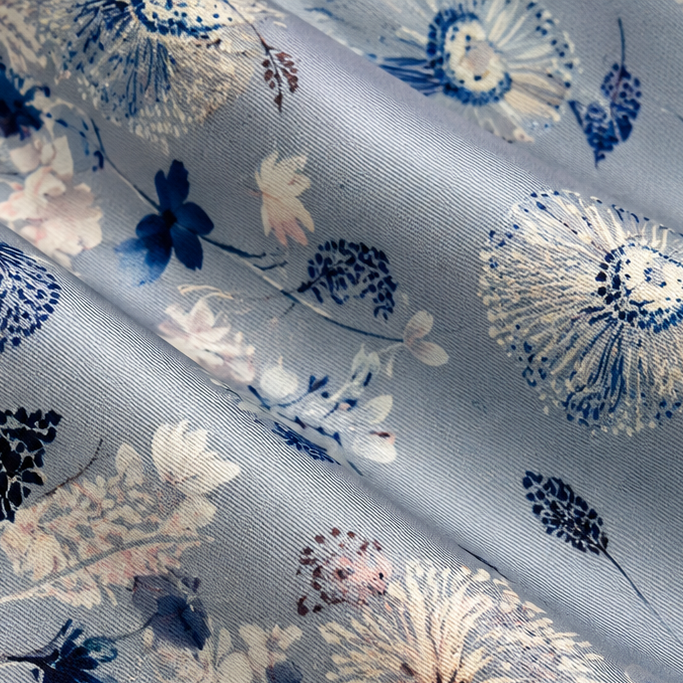 Giovanni Boulera Ice Blue Garden Pattern Mulberry Twill Silk Scarf 90x90 cm