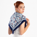 Giovanni Boulera Ice Blue Floral Mulberry Twill Silk Scarf 65x65 cm