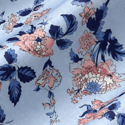 Giovanni Boulera Buz Mavisi Çiçek Desenli Mulberry Twill İpek Eşarp 65x65 cm