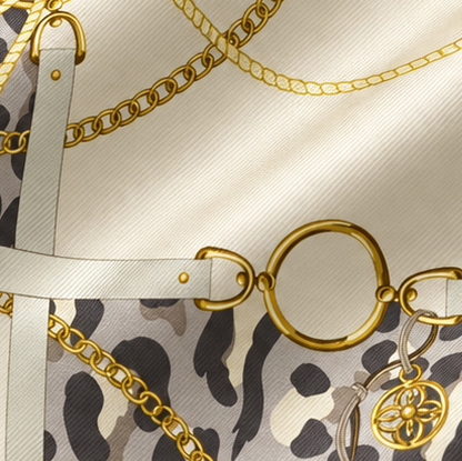 Giovanni Boulera Gri Leopar Zincir Desenli Mulberry Twill İpek Eşarp 65x65 cm