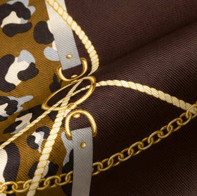 Giovanni Boulera Kahverengi Leopar Zincir Desenli Mulberry Twill İpek Eşarp 65x65 cm