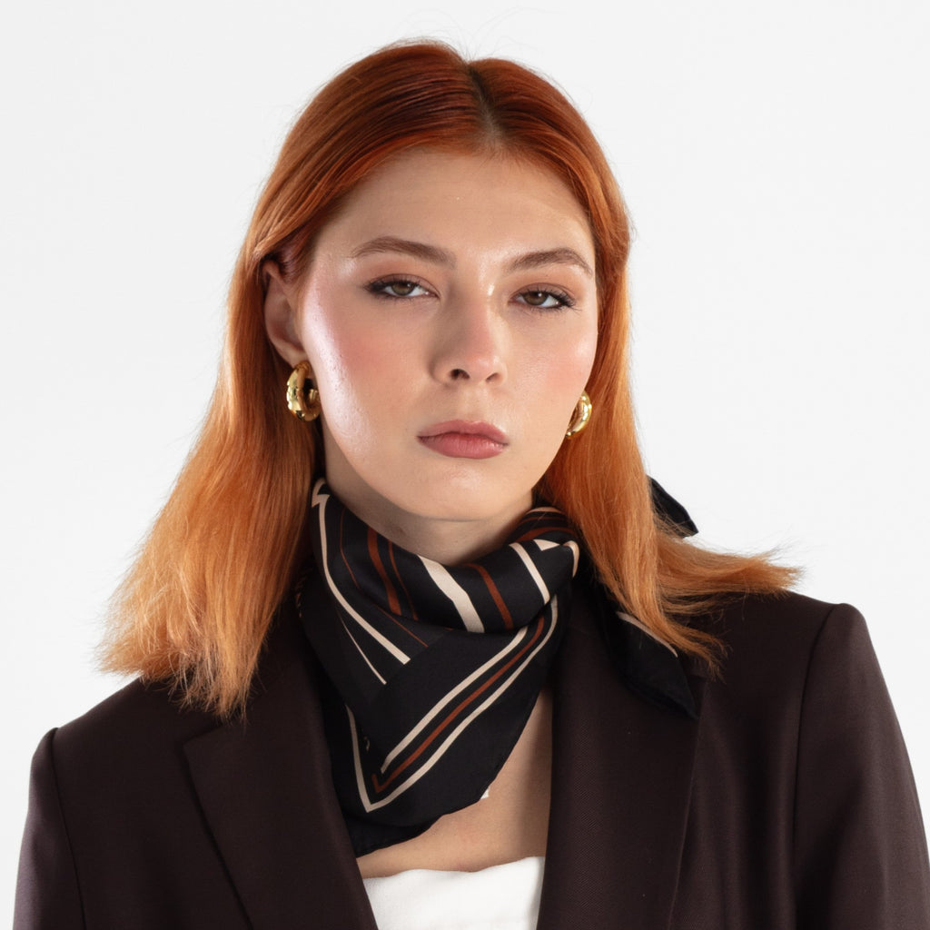 Giovanni Boulera Caramel Geometry Mulberry Twill Silk Scarf 50 cm x 50 cm