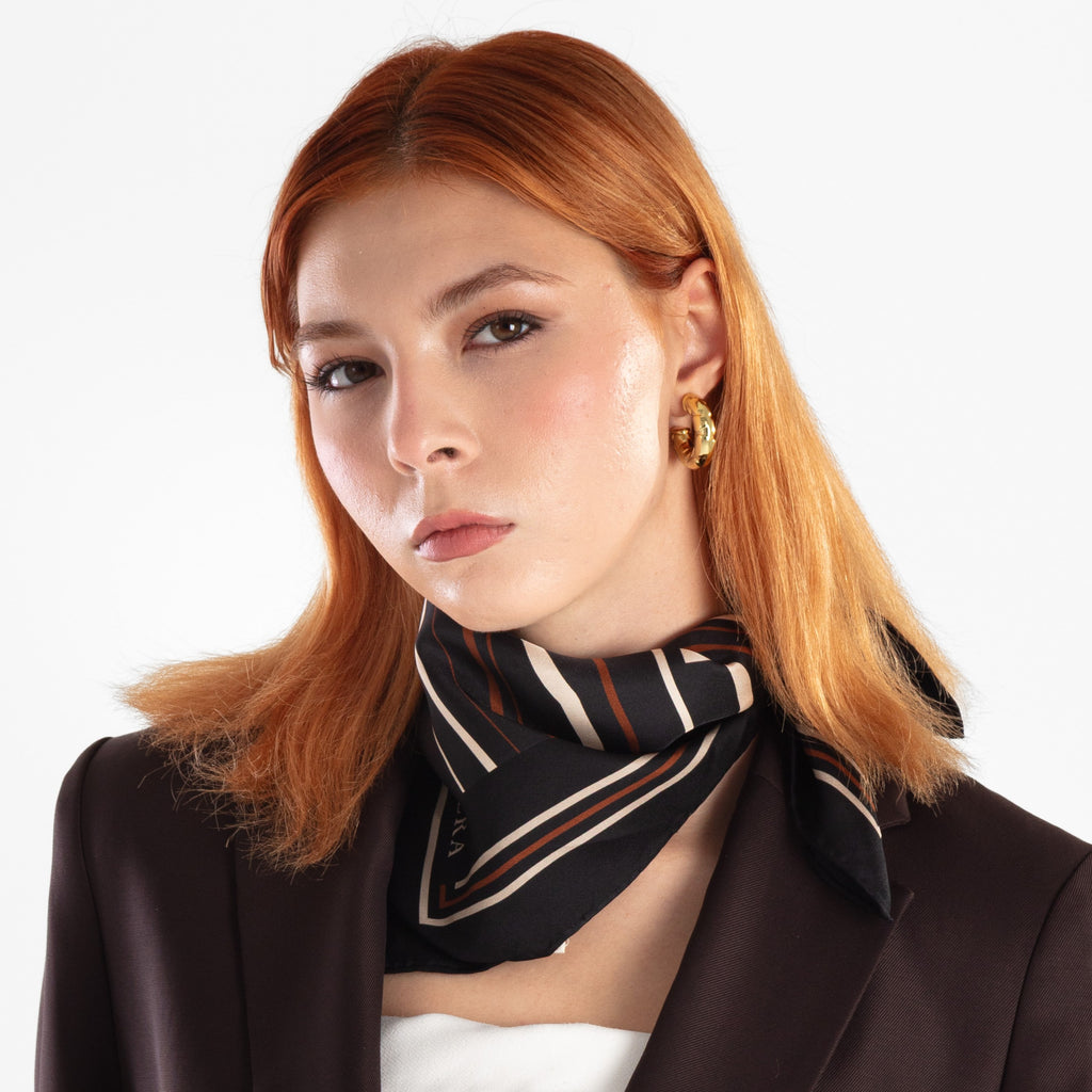Giovanni Boulera Caramel Geometry Mulberry Twill Silk Scarf 50 cm x 50 cm