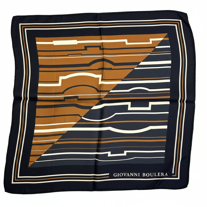 Giovanni Boulera Caramel Geometry Mulberry Twill Silk Scarf 50 cm x 50 cm