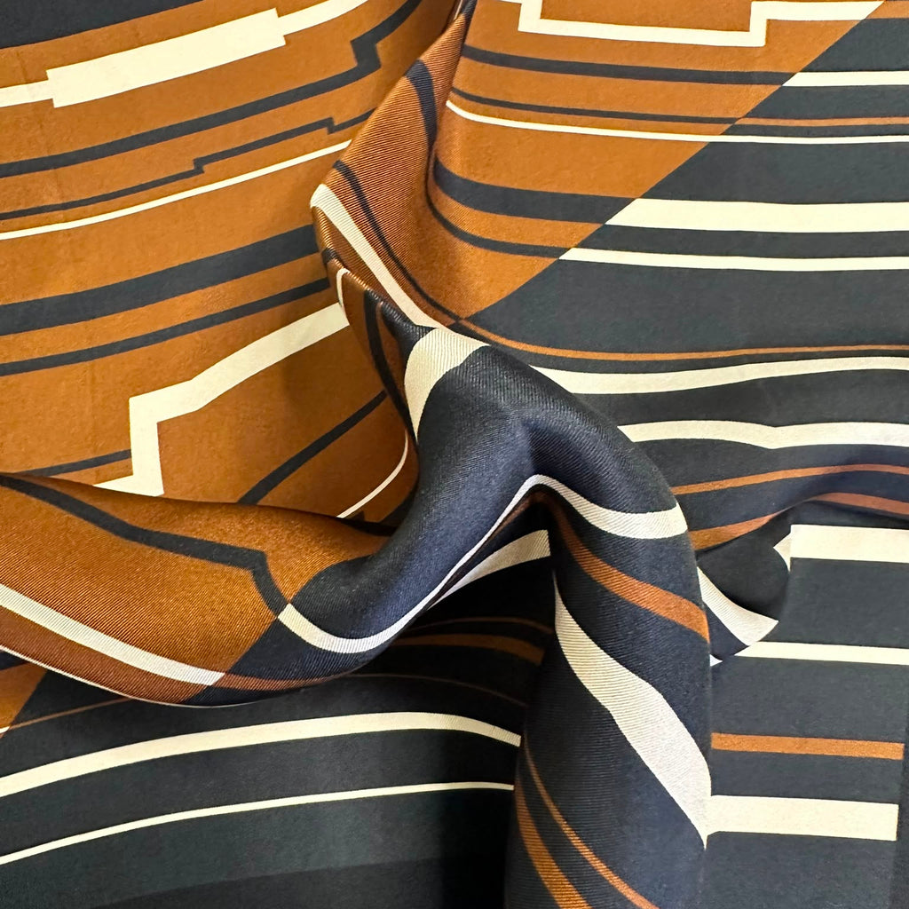 Giovanni Boulera Caramel Geometry Mulberry Twill Silk Scarf 50 cm x 50 cm