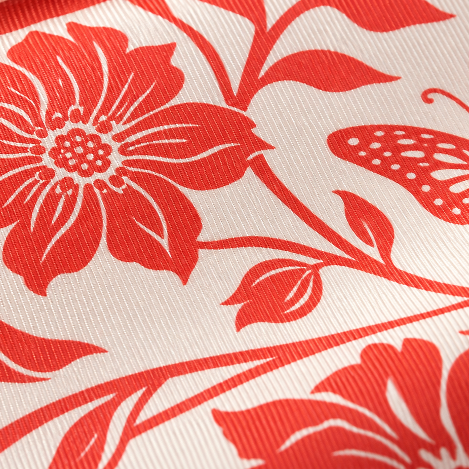 Giovanni Boulera Red Butterfly Garden Mulberry Twill Silk Scarf 50 cm x 50 cm