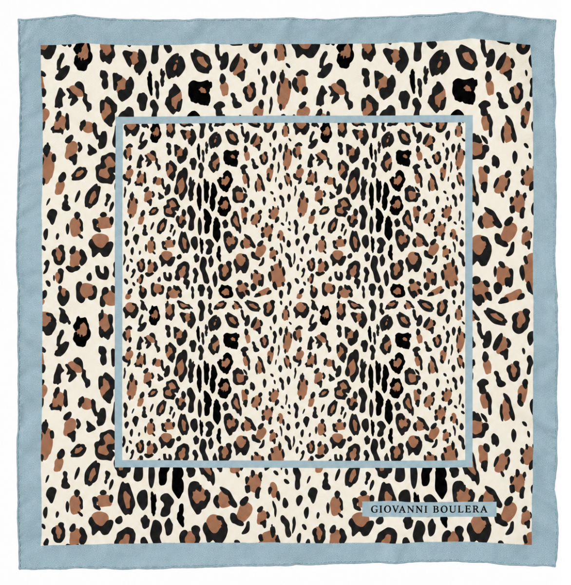 Giovanni Boulera Krem Leopar Desenli Mulberry Twill İpek Eşarp 65x65 cm