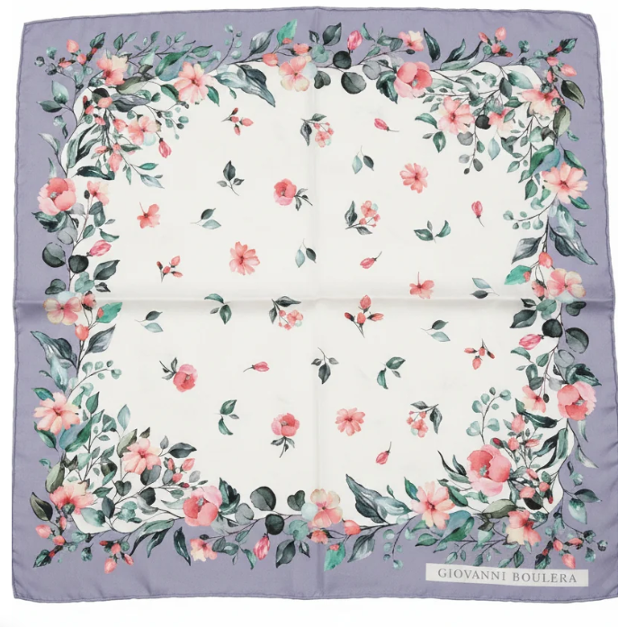 Giovanni Boulera Lavender Garden Mulberry Twill Silk Scarf 65 cm x 65 cm
