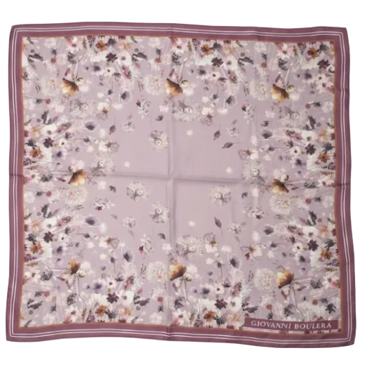 Giovanni Boulera Lilac Country Garden Mulberry Twill Silk Scarf 65 cm x 65 cm