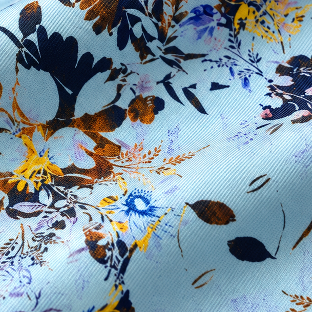 Giovanni Boulera Blue Spring Flowers Patterned Mulberry Twill Silk Scarf 65x65 cm