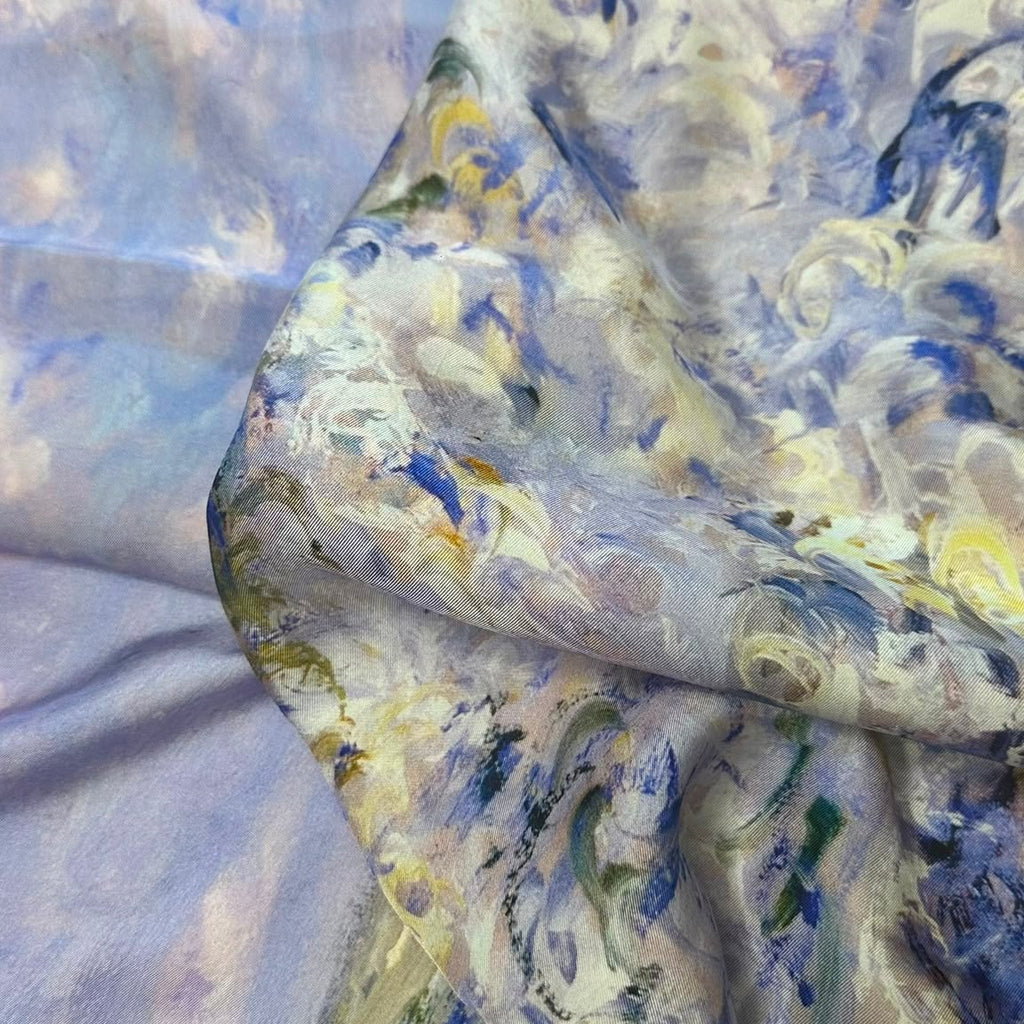 Giovanni Boulera Blue River Pattern Mulberry Silk Shawl 200x65 cm