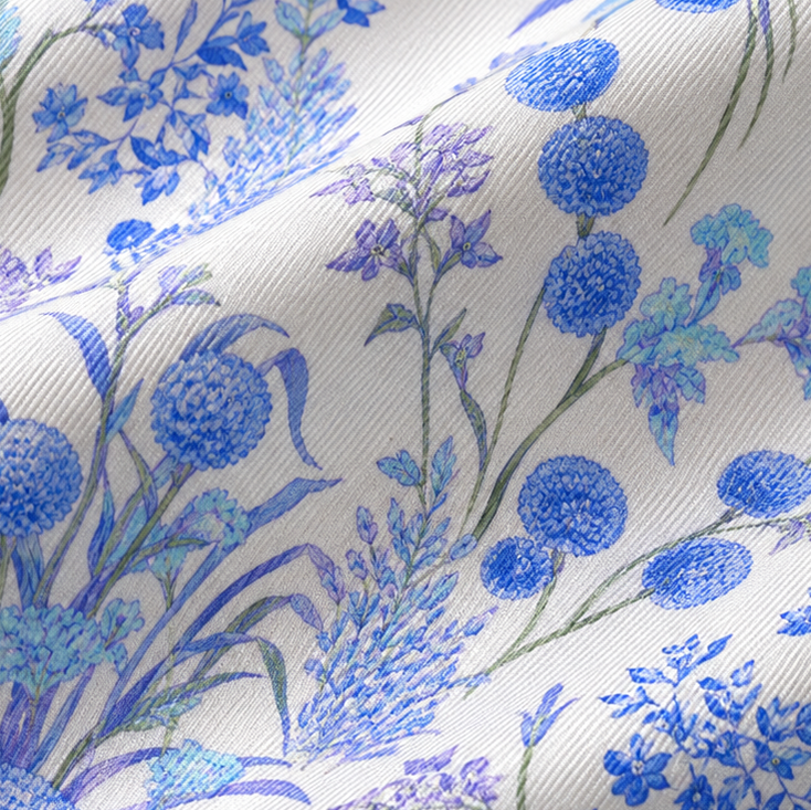 Giovanni Boulera Blue Wildflower Patterned Mulberry Twill Silk Scarf 90x90 cm