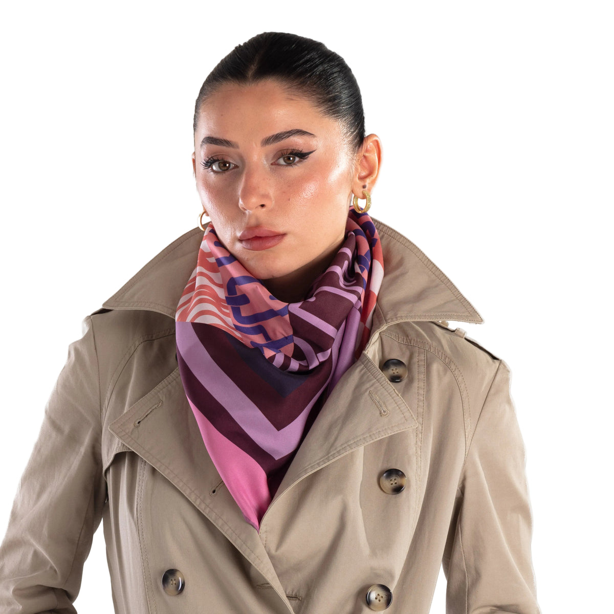 Giovanni Boulera Lila Geometri Desenli Mulberry Twill İpek Eşarp 90x90 cm