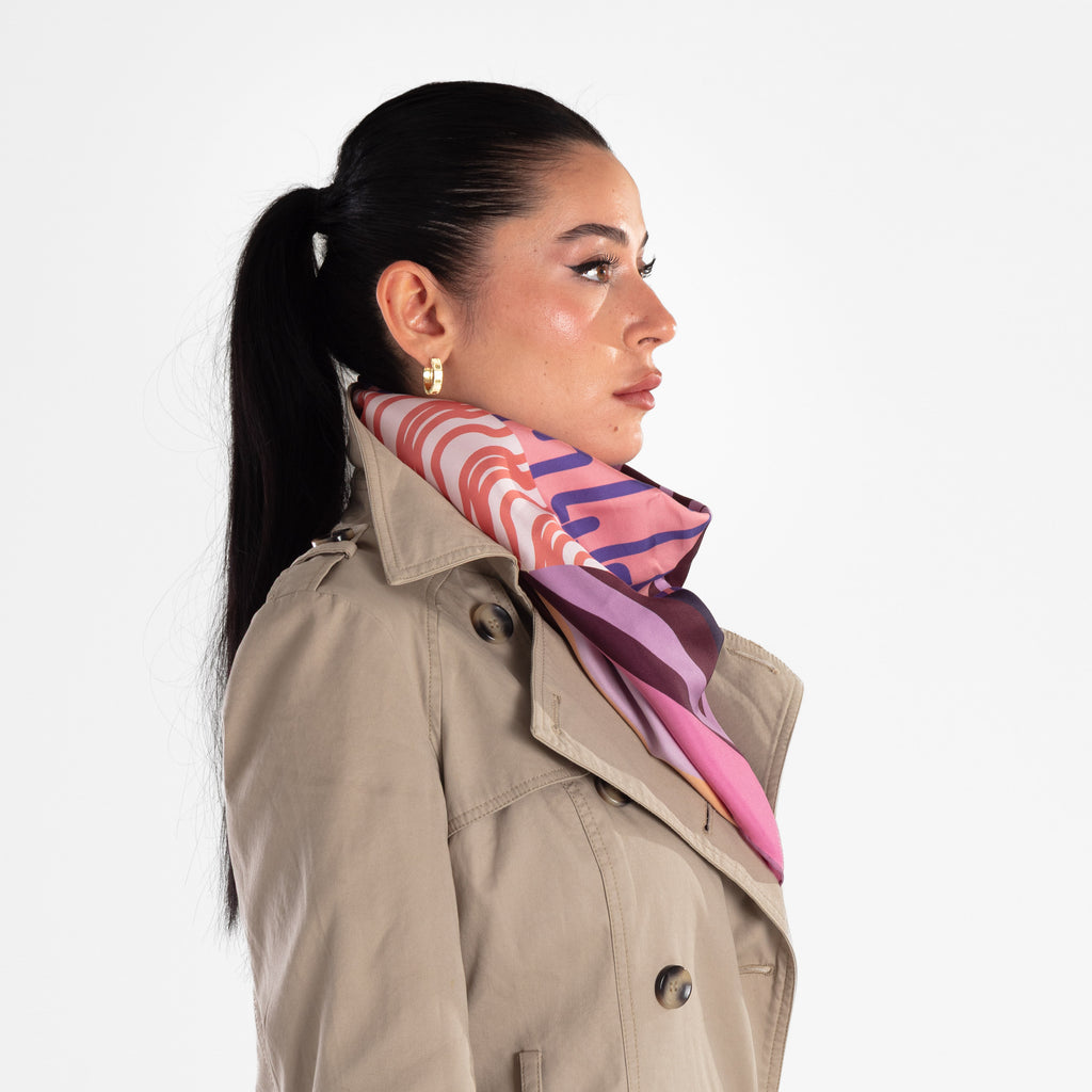 Giovanni Boulera Lilac Geometric Pattern Mulberry Twill Silk Scarf 90x90 cm