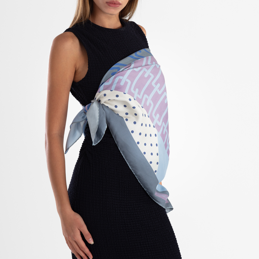Giovanni Boulera Pastel Geometric Pattern Mulberry Twill Silk Scarf 90x90 cm