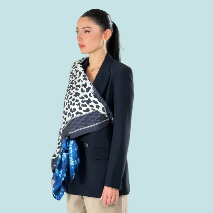 Foulard in Seta Twill Giovanni Boulera Vahşi Zarafet Stampa Zebra e Leopardo 90x90 cm