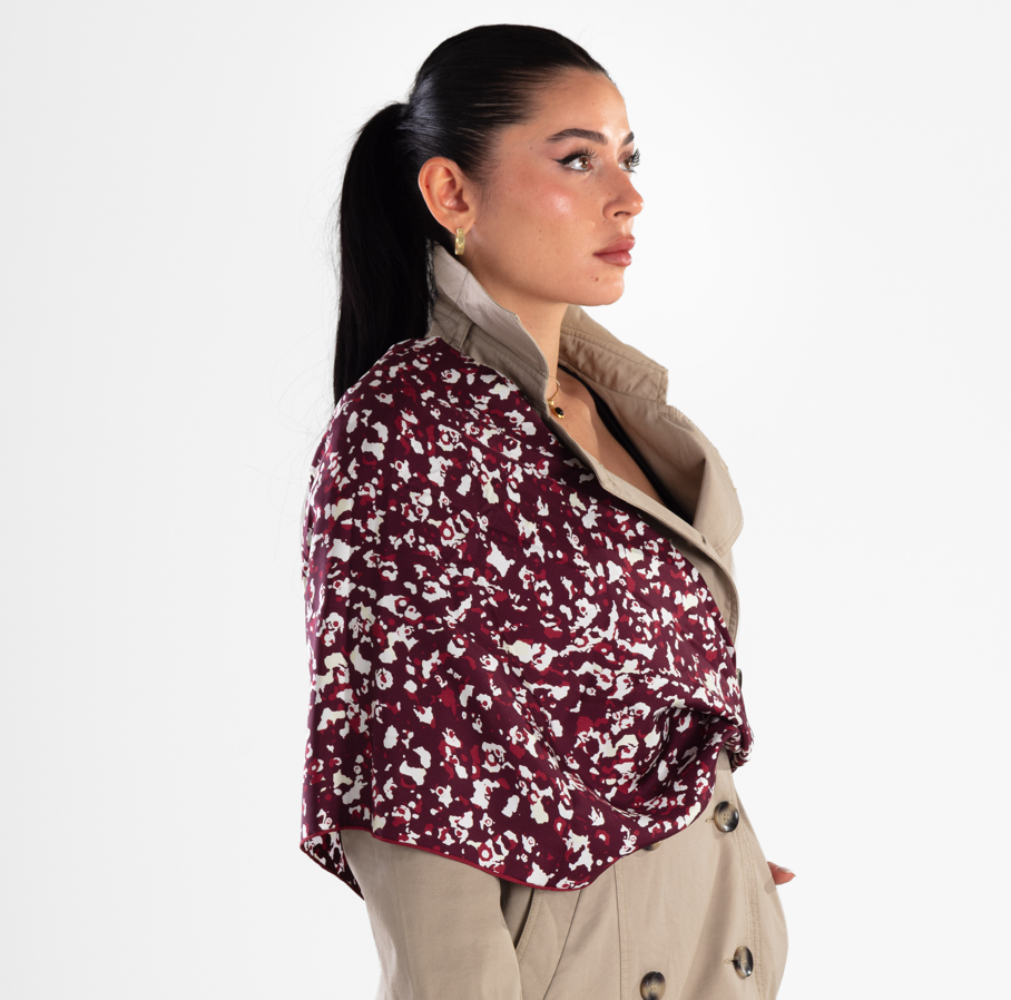 Giovanni Boulera Bordo Mozaik Desenli Mulberry Twill İpek Şal 200x65 cm