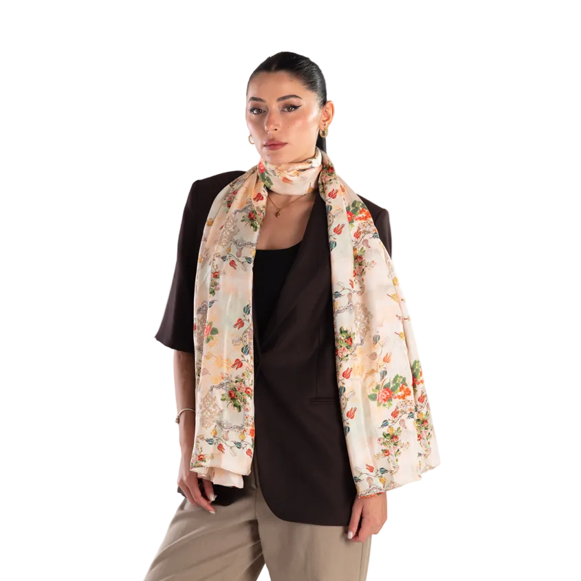 Giovanni Boulera Floral Pattern Mulberry Silk Shawl 200x65 cm