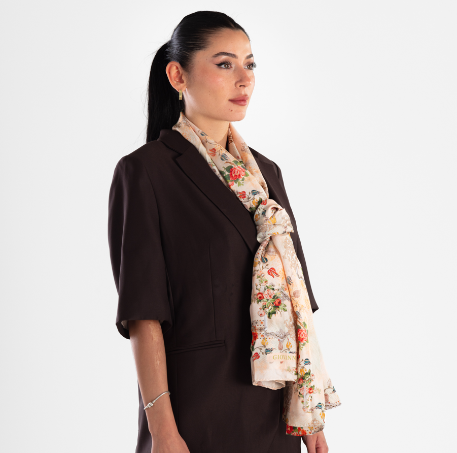 Giovanni Boulera Floral Pattern Mulberry Silk Shawl 200x65 cm
