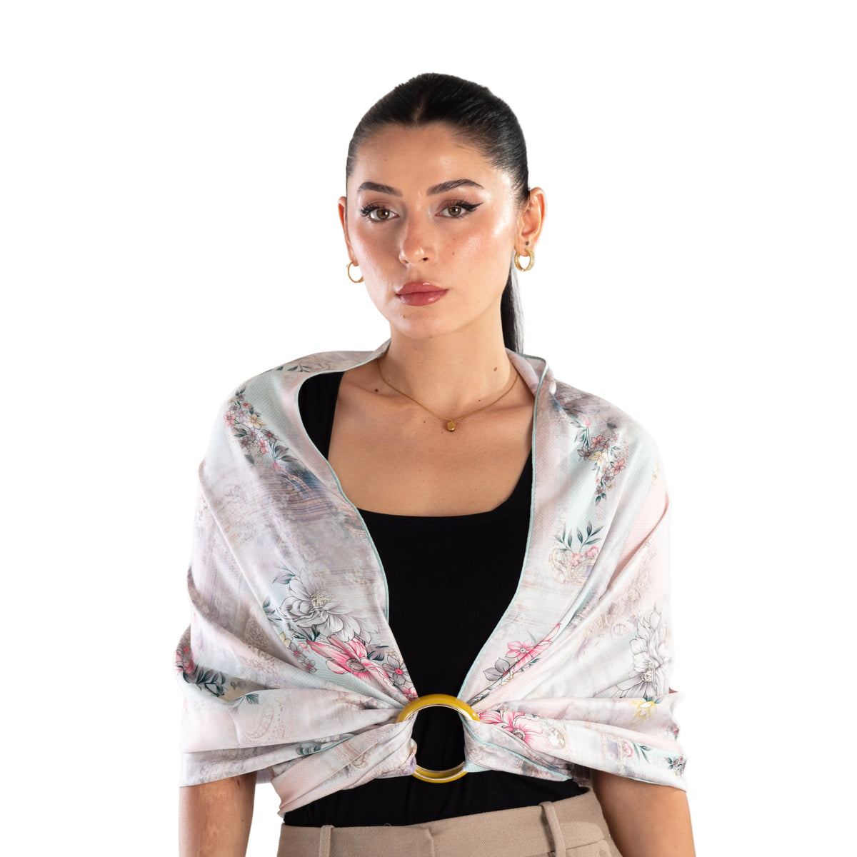 Giovanni Boulera Pudra Çiçek Bahçesi Desenli Mulberry Twill İpek Şal 200 cm x 65 cm