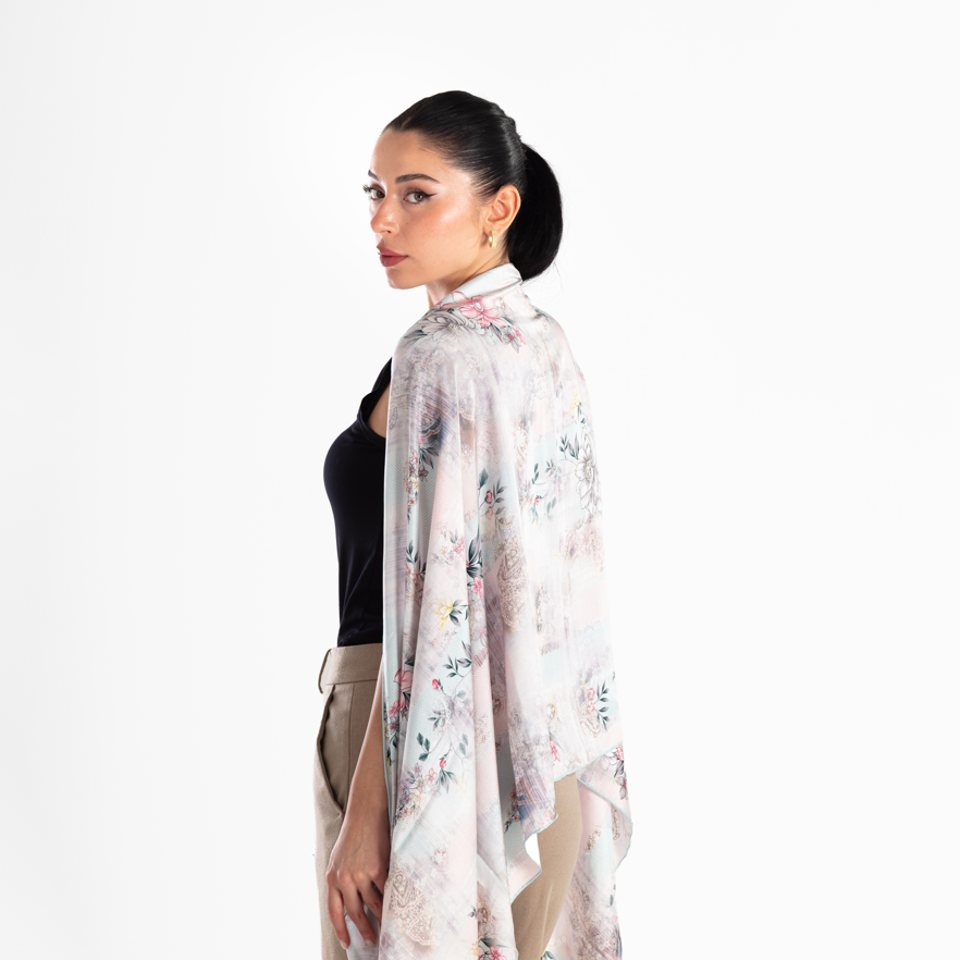 Giovanni Boulera Powder Flower Garden Pattern Mulberry Twill Silk Scarf 200 cm x 65 cm