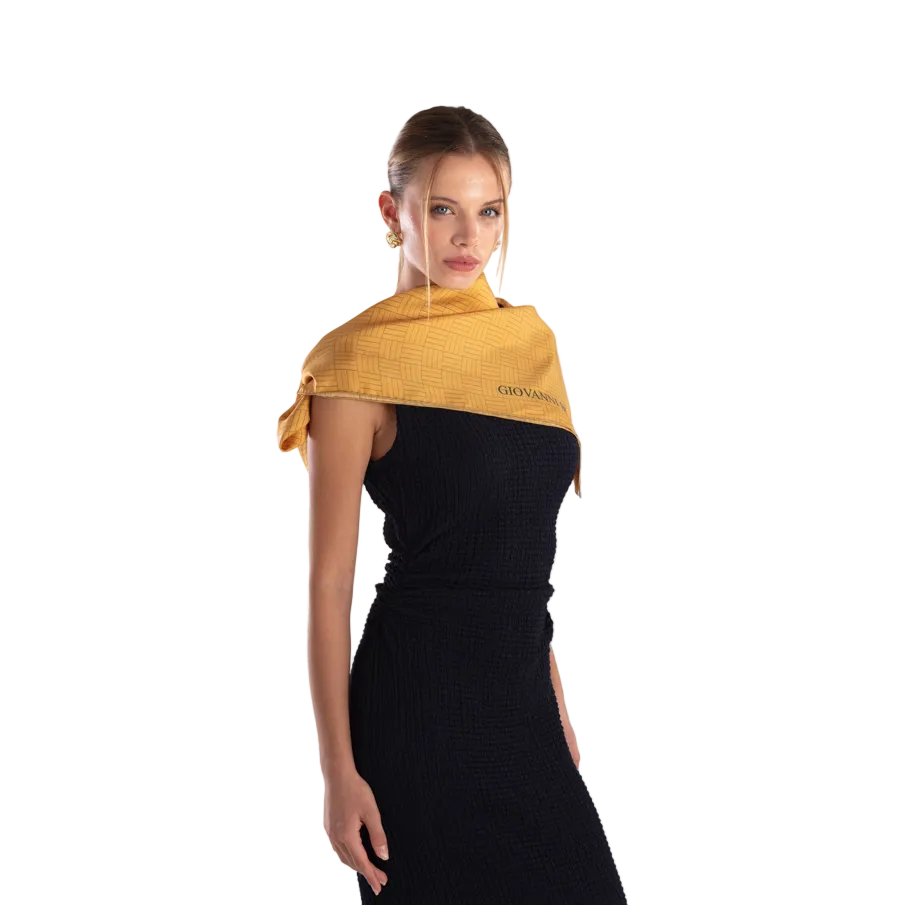 Giovanni Boulera Gold Mesh Pattern Mulberry Twill Silk Scarf 90x90 cm