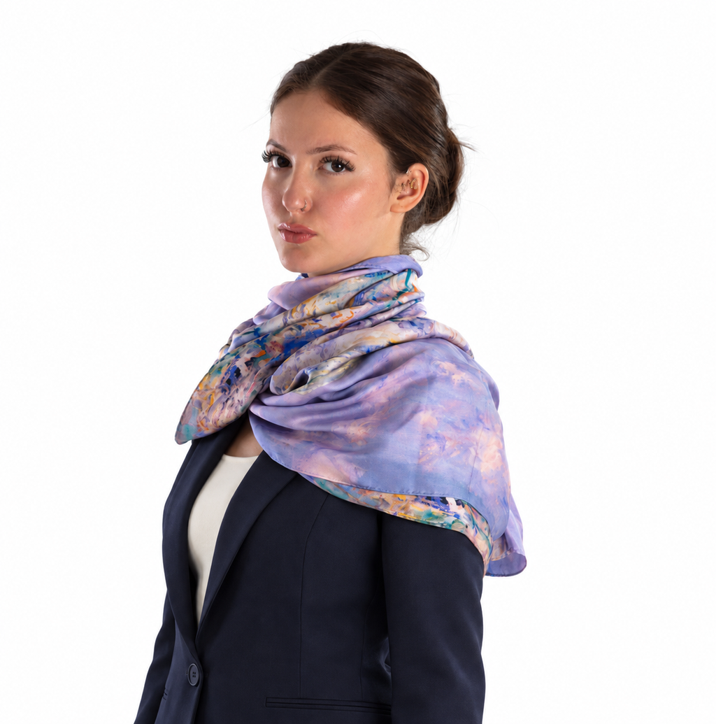 Giovanni Boulera Blue River Pattern Mulberry Silk Shawl 200x65 cm