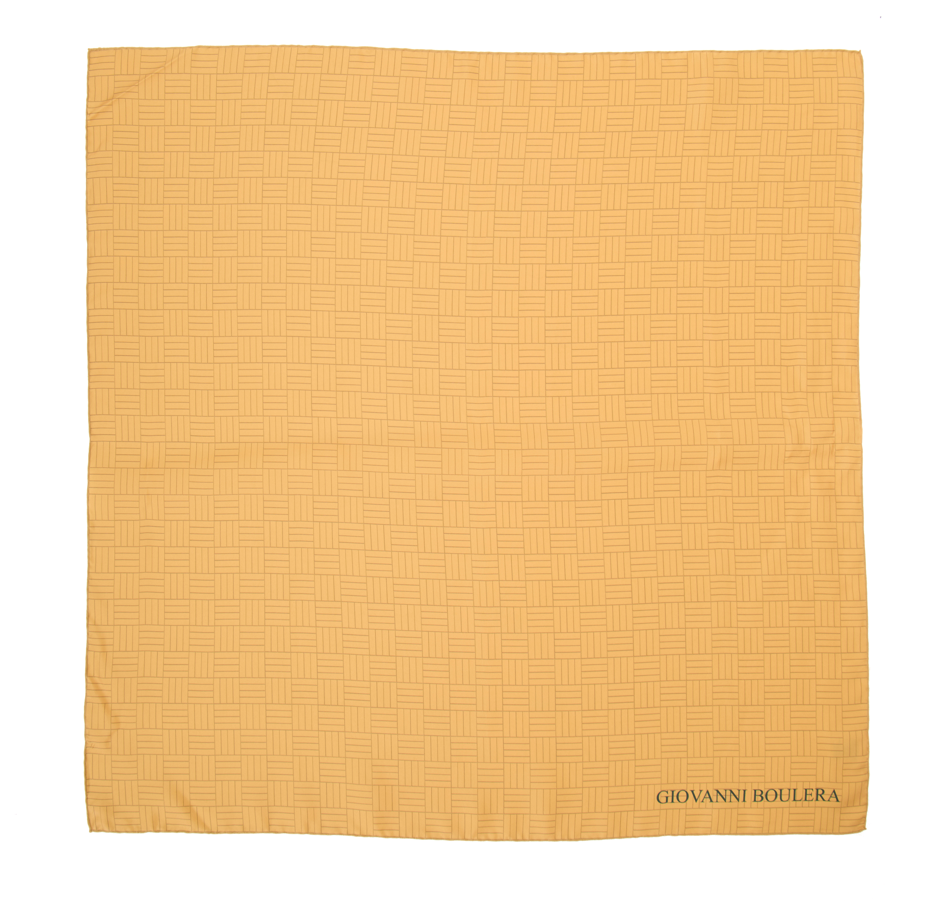 Giovanni Boulera Gold Mesh Pattern Mulberry Twill Silk Scarf 90x90 cm