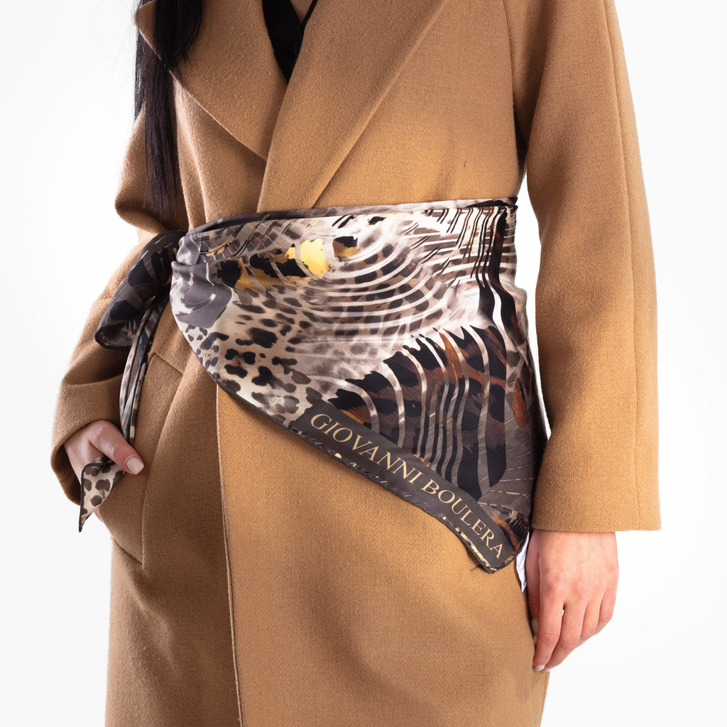 Giovanni Boulera Wild Wave Pattern Mulberry Twill Silk Scarf 90x90 cm