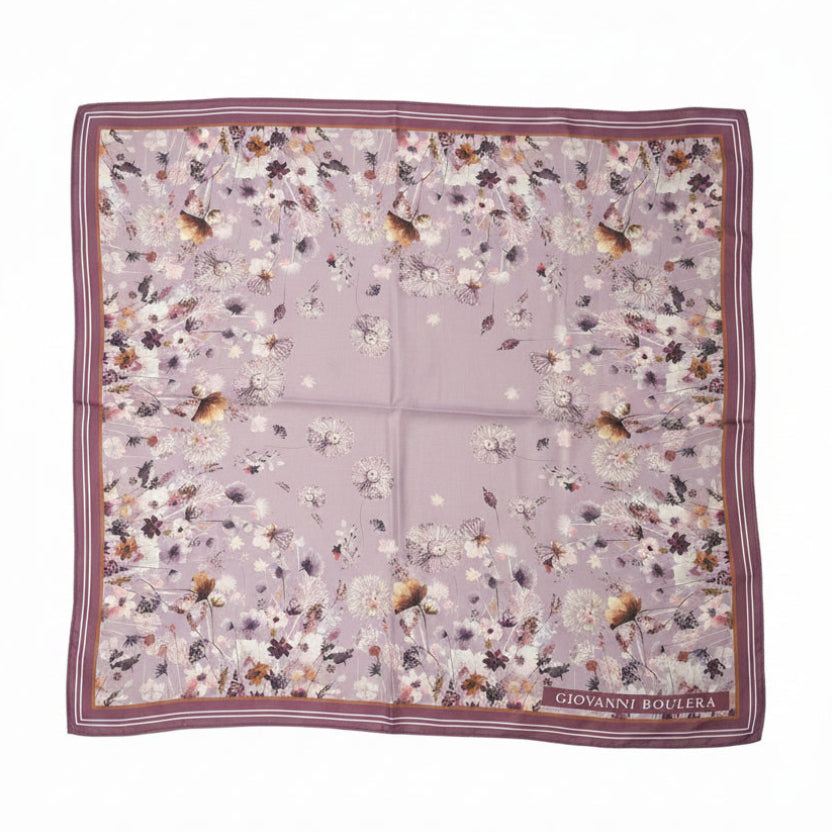 Giovanni Boulera Lila Garden Pattern Mulberry Twill Silk Scarf 90 x 90 cm