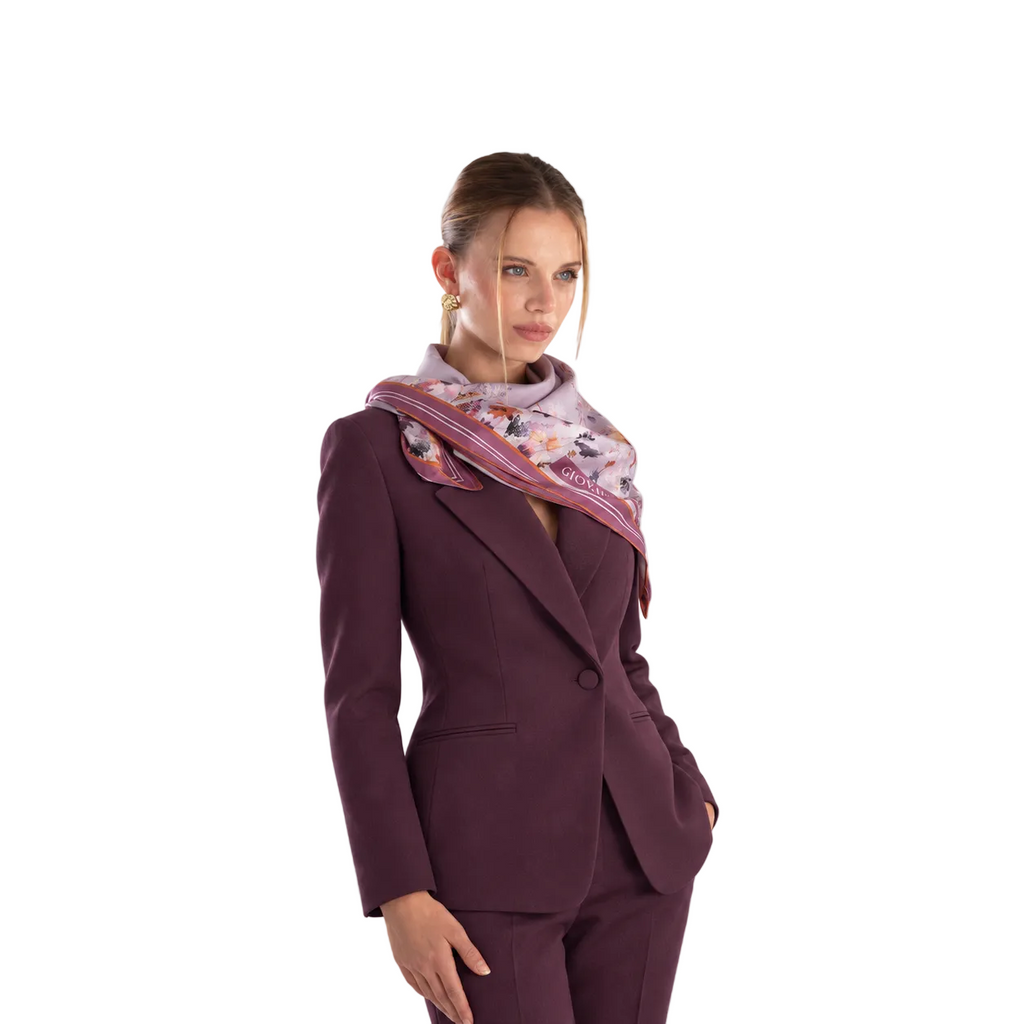 Giovanni Boulera Lila Garden Pattern Mulberry Twill Silk Scarf 90 x 90 cm
