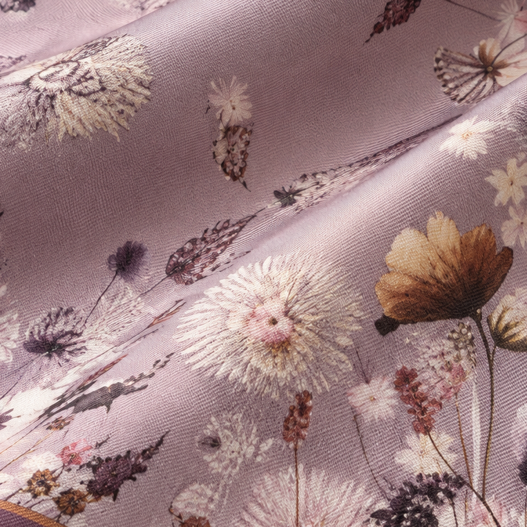 Giovanni Boulera Lila Garden Pattern Mulberry Twill Silk Scarf 90 x 90 cm