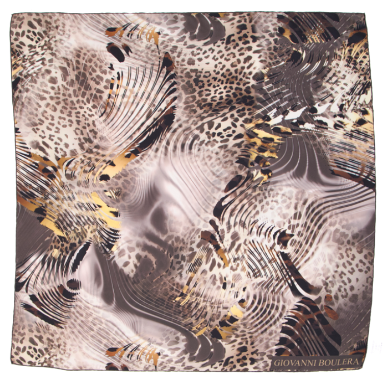 Giovanni Boulera Wild Wave Pattern Mulberry Twill Silk Scarf 90x90 cm