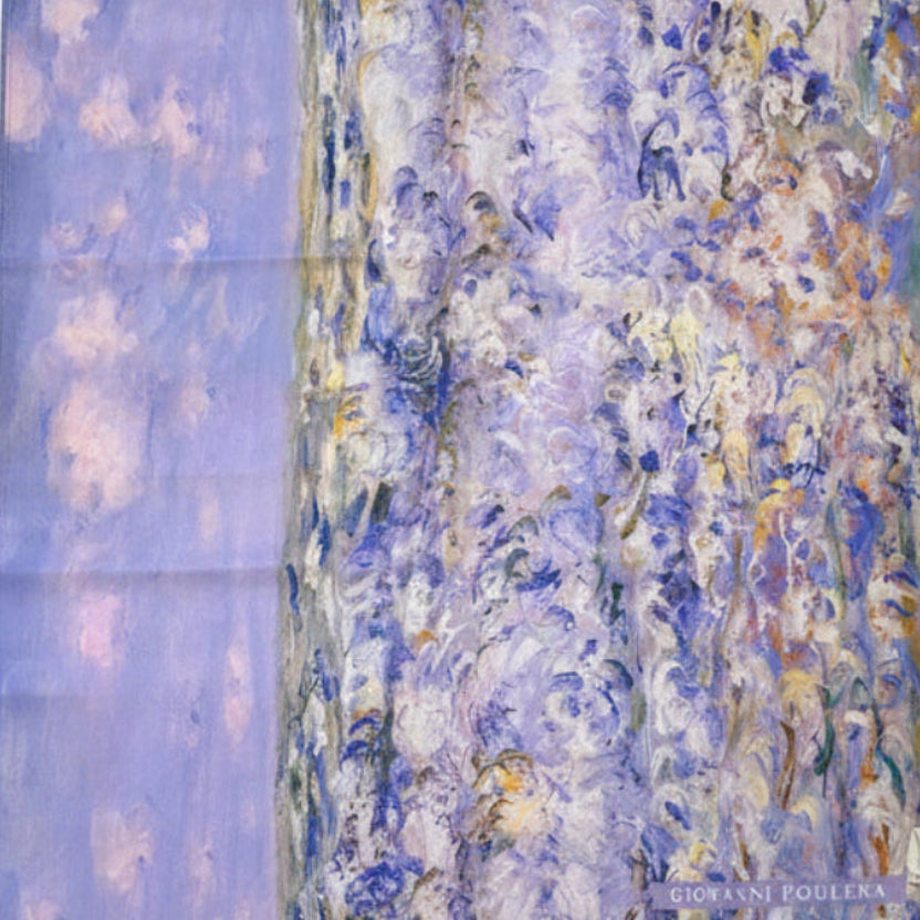Giovanni Boulera Blue River Pattern Mulberry Silk Shawl 200x65 cm