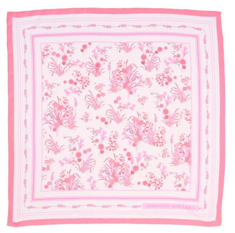 Giovanni Boulera Pink Wildflowers Pattern Mulberry Twill Silk Scarf 90x90 cm