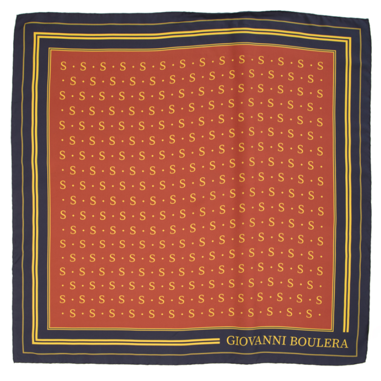 Giovanni Boulera Terracotta Monogram Pattern Mulberry Twill Silk Scarf 90x90 cm