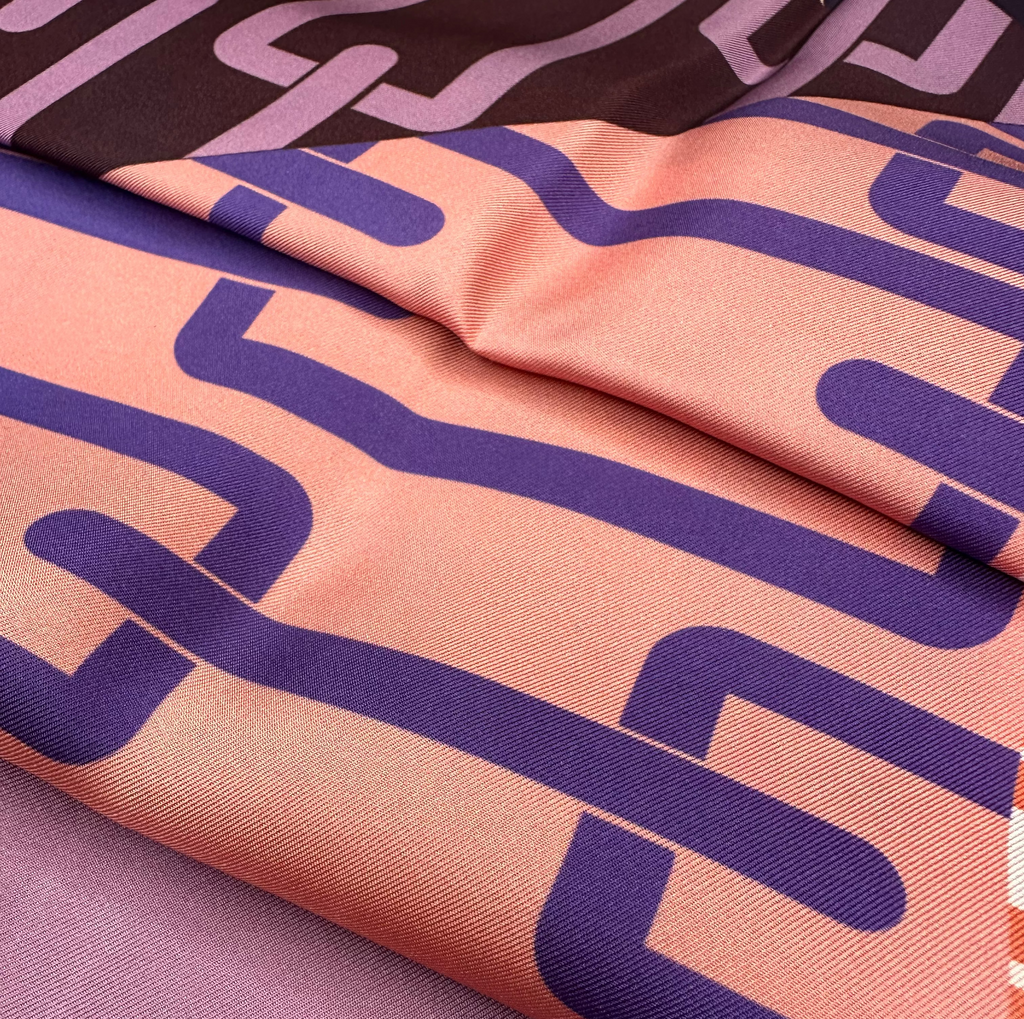 Giovanni Boulera Lilac Geometric Pattern Mulberry Twill Silk Scarf 90x90 cm